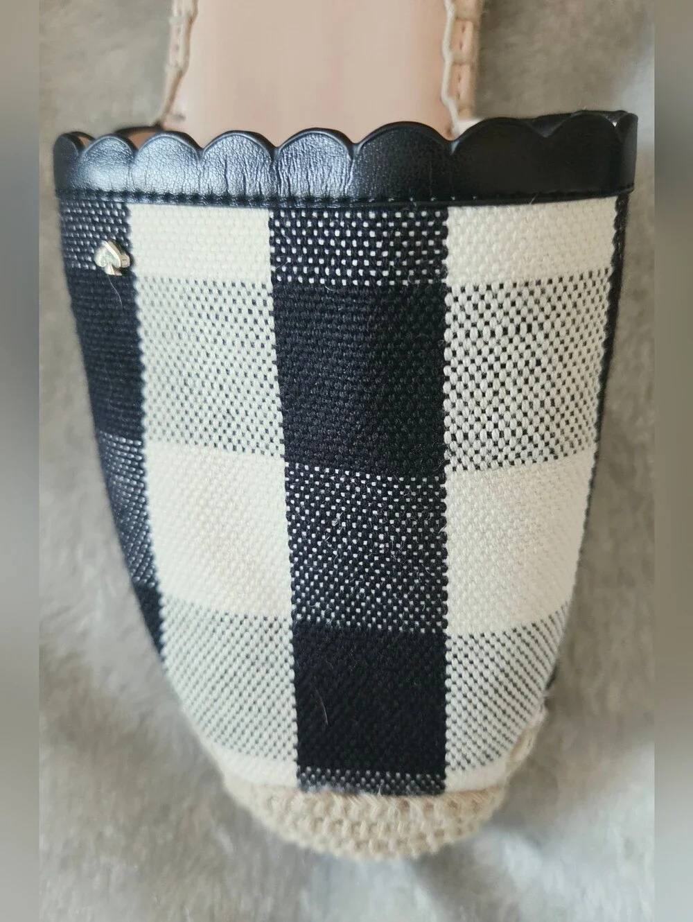 kate spade Black & White Gingham Scallop Espadrille Wedges